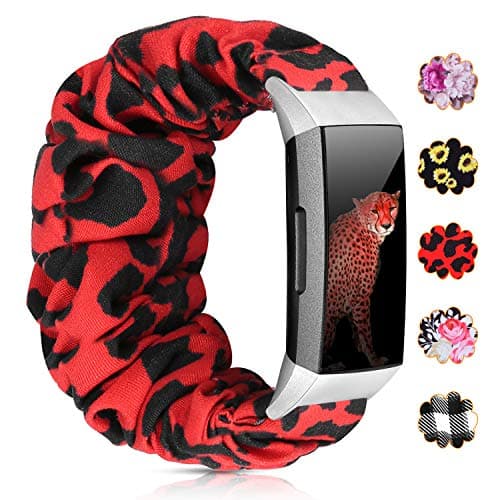 MORETEK Scrunchie Watch Band Compatible with Fitbit Charge 3, Elastic Fabric Replacement Wristbands for Women, Pattern Printed Women Band Straps for Fitbit Charge 3