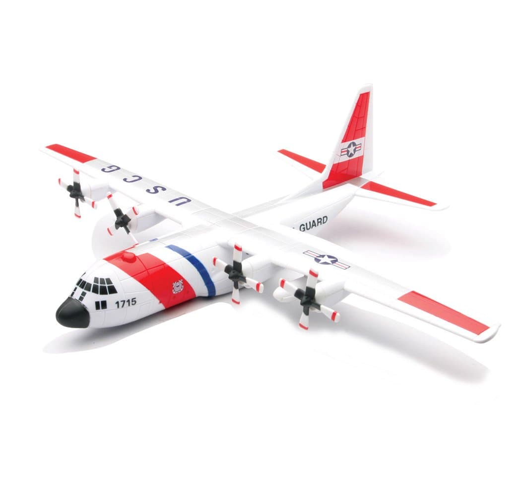 Model Kit Lockheed C-130 Hercules Transport Aircraft White and Red United States Coast Guard Snap Together Plastic Model Kit by New Ray