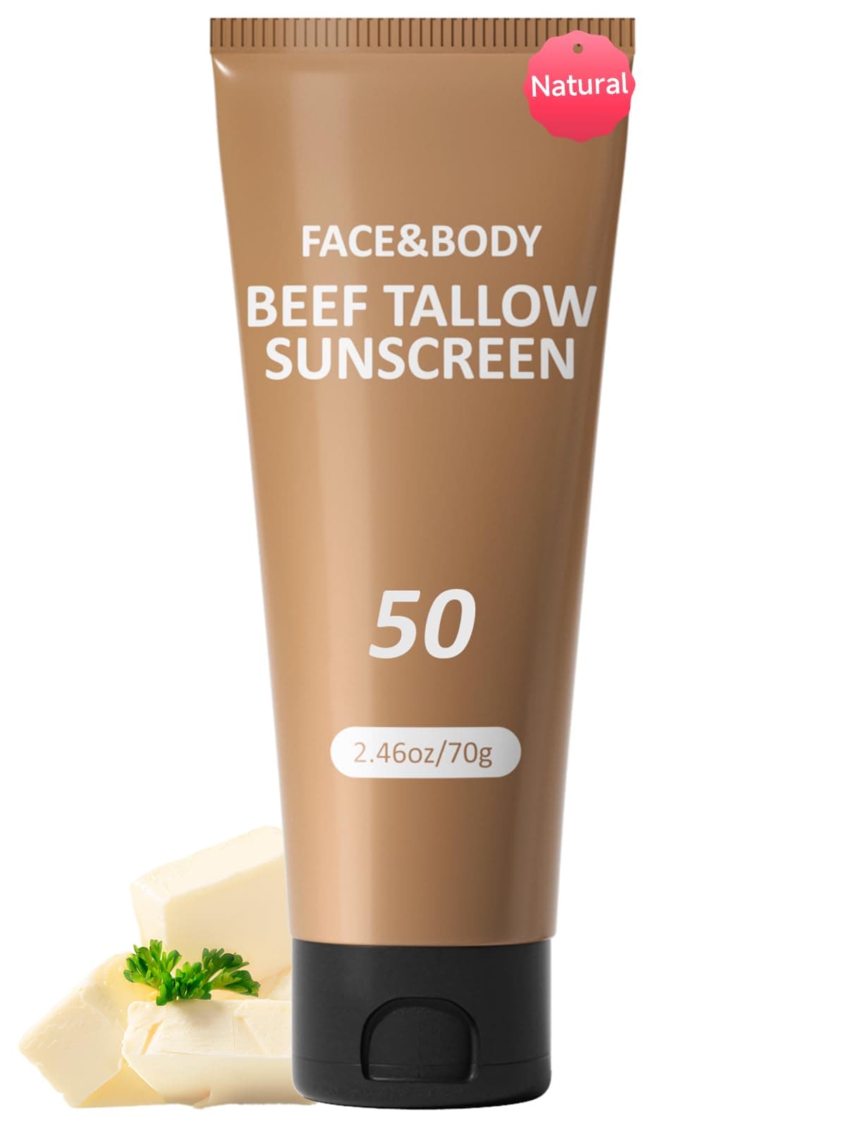 Beef Tallow Sunscreen for Face, Natural Reef Safe Sunblock for Face Body, Non Greasy Clean Travel Sun Screen Sunblock for Sunmmer Beach Outdoor Travel, 2.46 OZ