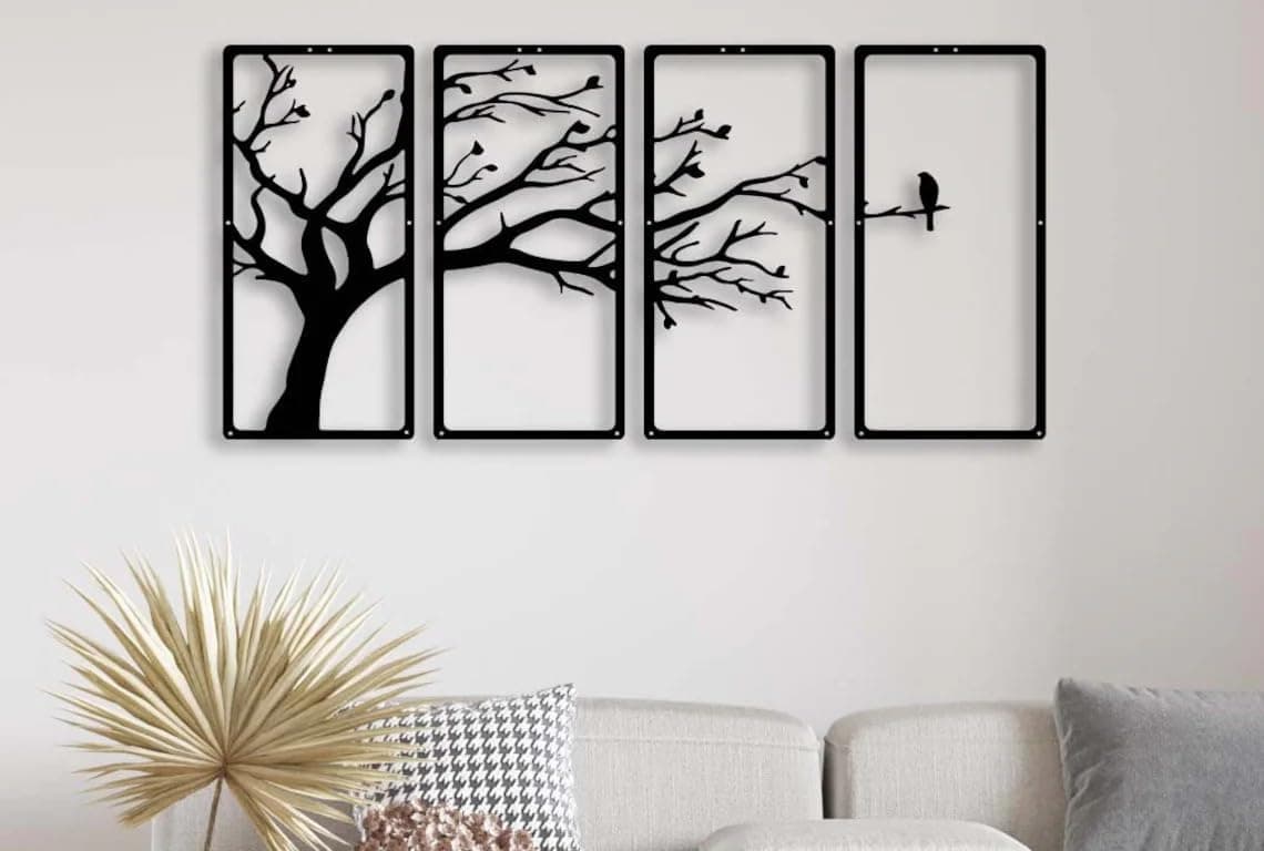 Wooden 3D 4 Pieces Tree Wall Art Panel Frame