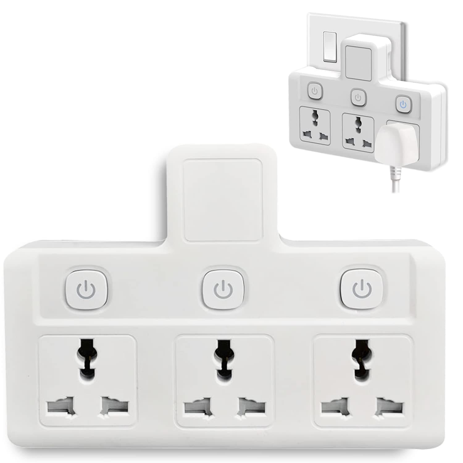 Tycom Power Adapter Multi Plug Extension, Extender Wall Charger Socket 3 Way Multiple Electrical Outlet Adaptor, Charging Station for Home, Office （3 Way）