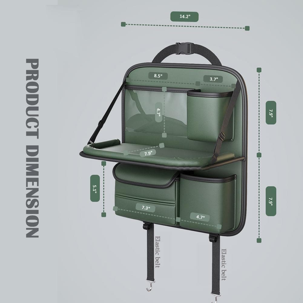 Car Backseat Organizer with Foldable Table Tray,Hanging Storage Bag with Touch Screen Phone Holder,Premium PU Leather Material,Compatible with Most Vehicles,Inner Car Accessories