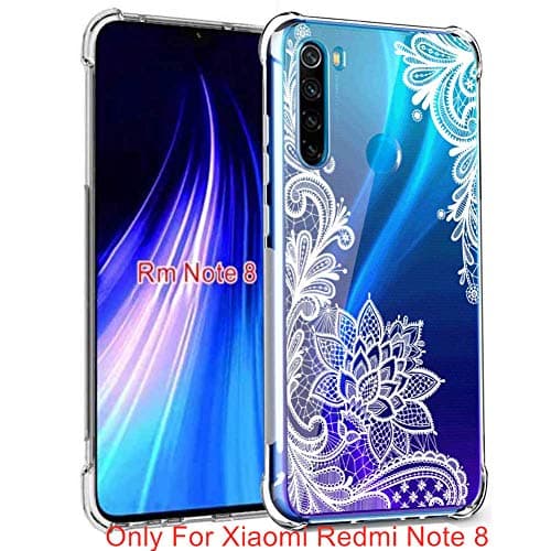 Leychan for Xiaomi Redmi Note 8 Case, Shockproof TPU Bumper Case Soft Rubber Anti-Drop Protective Case Cover Fit for Xiaomi Redmi Note 8 Phone (White Flower)