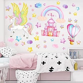 Unicorn Wall Decals for Girls Bedroom,Unicorn Wall Stickers with Rainbow, Room Decor for Girls Bedroom Kids Playroom Nursery Decoration