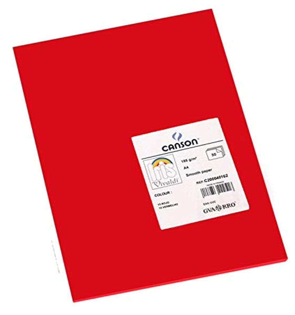 Canson Iris Vivaldi A4 185 GSM Smooth Colour Paper - Red (Pack of 50 Sheets)