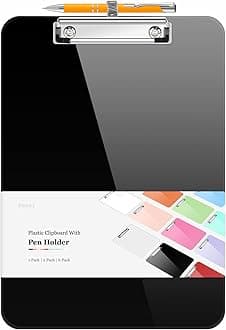 Plastic Clipboard with Pen Holder, [10% Thicker] Clip Boards 8.5x11 with Low Profile Clip, Cute Hanging Clipboard, Standard Letter Size A4 for Women Teacher, Office & School Supplies, Black