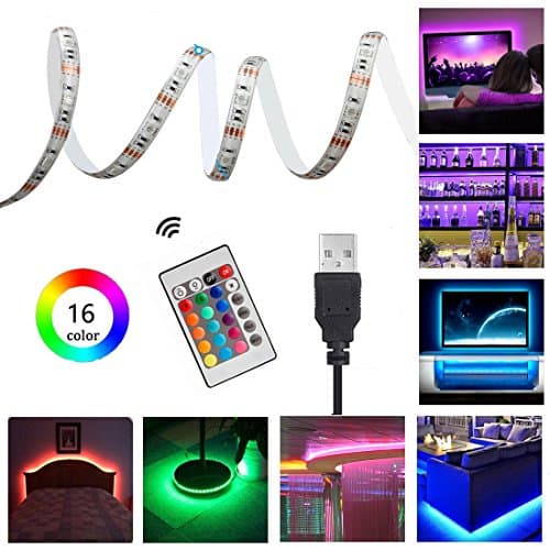 USB TV Backlight Bias Lighting with Remote Control, 1m Waterproof RGB LED Strip Lighting Kit for HDTV, Desktop PC etc
