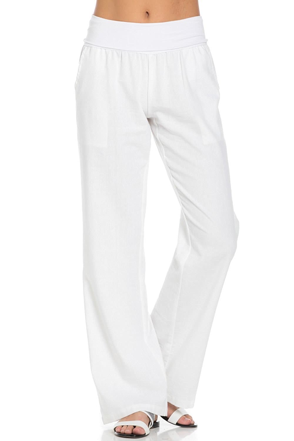 PoplooksWomen's Comfy Fold Over Linen Pants