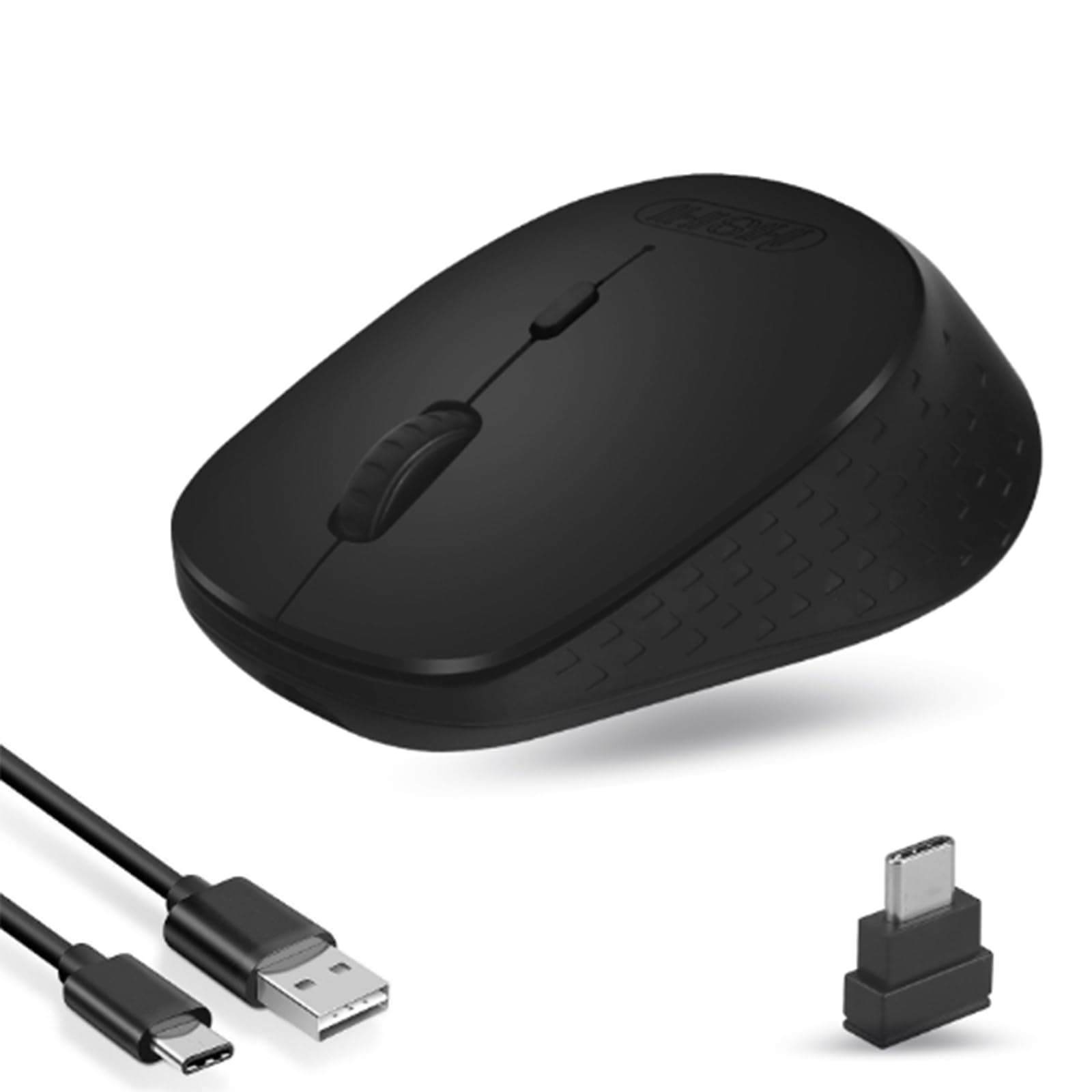 HXMJUSB C Wireless Mouse Ergonomic,2.4 GHz Nano USB-C Receiver,Adjustable DPI,Rechargeable Battery,Silent Click-Black