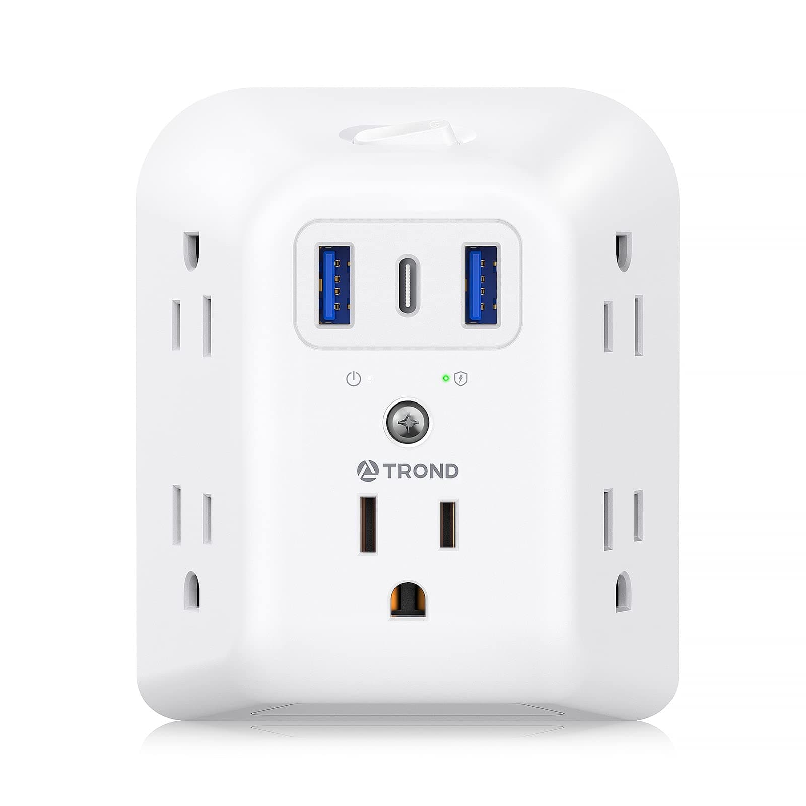 Multi Plug Outlet Extender, 5 Outlet Splitter with USB Charging Ports, 1440J Surge Protector, ON/Off Switch, 3 Sided Multiple Wall Plug Adapter for Home Office College Dorm Room Essentials