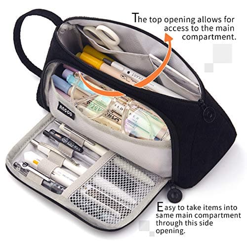 EASTHILL Big Capacity Pencil Case Canvas High Large Storage Pouch Marker Pen Case Simple Stationery Bag School College Office Organizer for Teens Girls Adults Student-Black