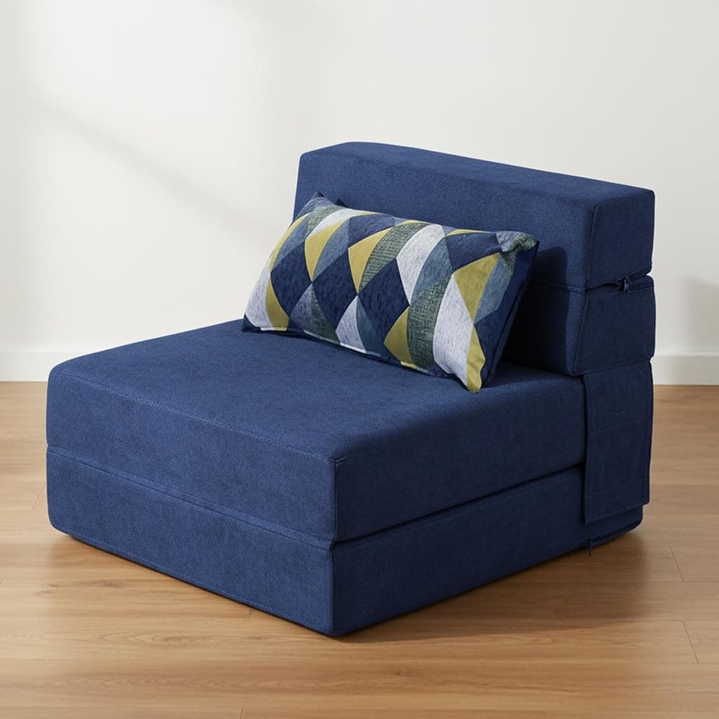 Folding Sofa Bed with Pillow Memory Foam Convertible Sleeper Chair Bed Couch Futon Lazy for Living Room Home Office Guest Beds Apartment Upstairs Loft, Single Size, Dark Blue