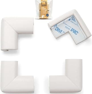 Roving Cove 4-Piece “Safe Corner Cushion” – PRE-TAPED CORNERS; 4-Pack – OYSTER; Premium Childproofing Corner Guard; Child Safety, Home Furniture Safety Bumper, Baby Proof Table Protector