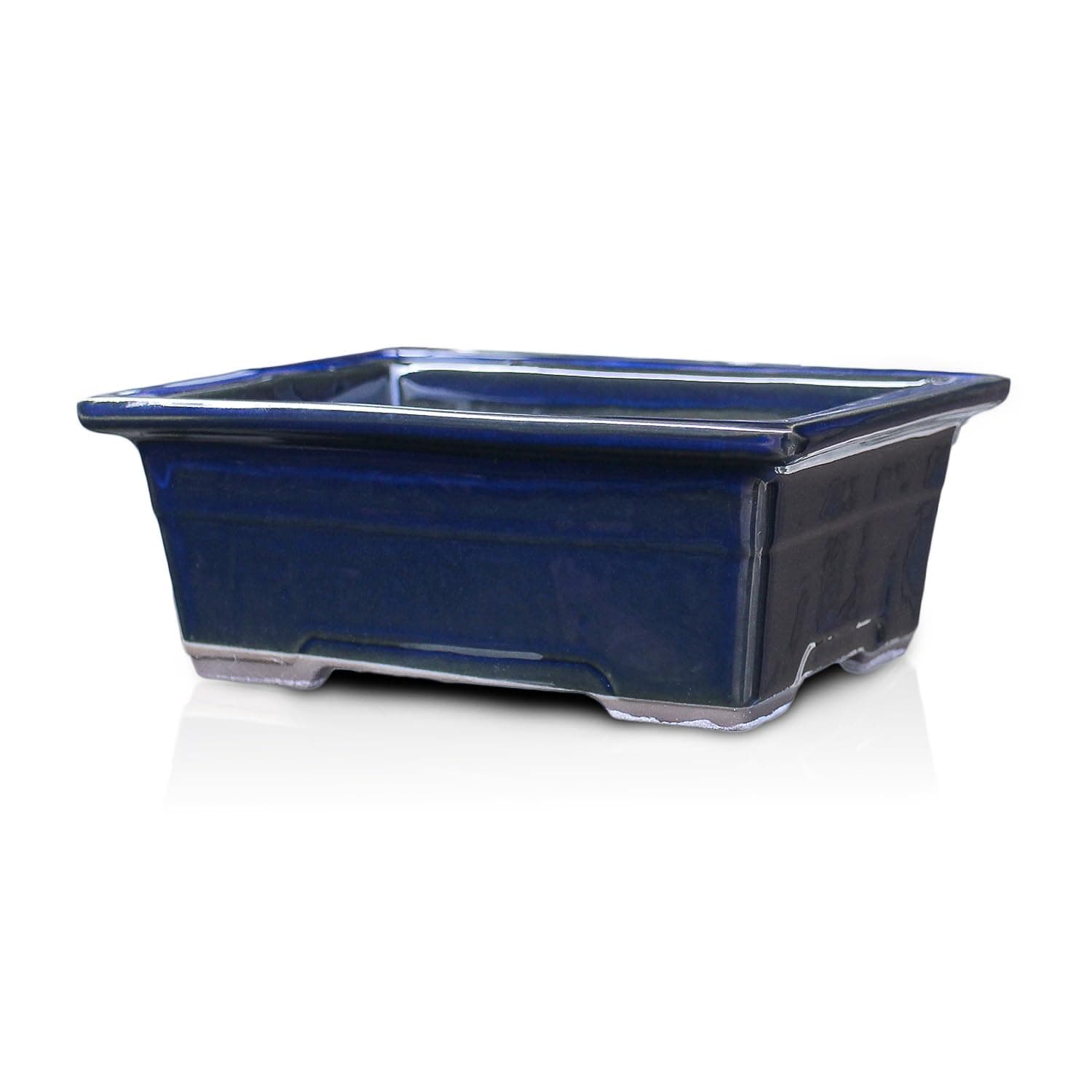 Bonsai Pot Ceramic Glazed Rectangle with Belt-Like Decoration (7.25, Namako-Yu)