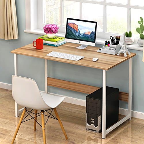 Simple Desk Work Desk Table -39.5'' Length Modern Office Writing Desk Gaming Table Computer Desk for Home Office, Walnut + White Leg