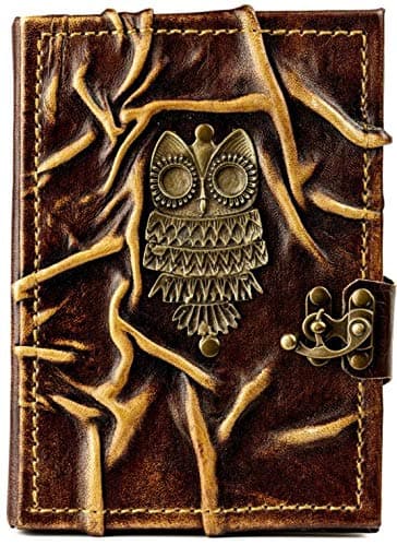 Leather Notebook | Owl | Handmade | Brown | 18.5 x 14.5 x 2.3 cm | 300 Pages | Notebook | Diary | Guest Book | Travel Diary | Sketch Book | Gift | Owl