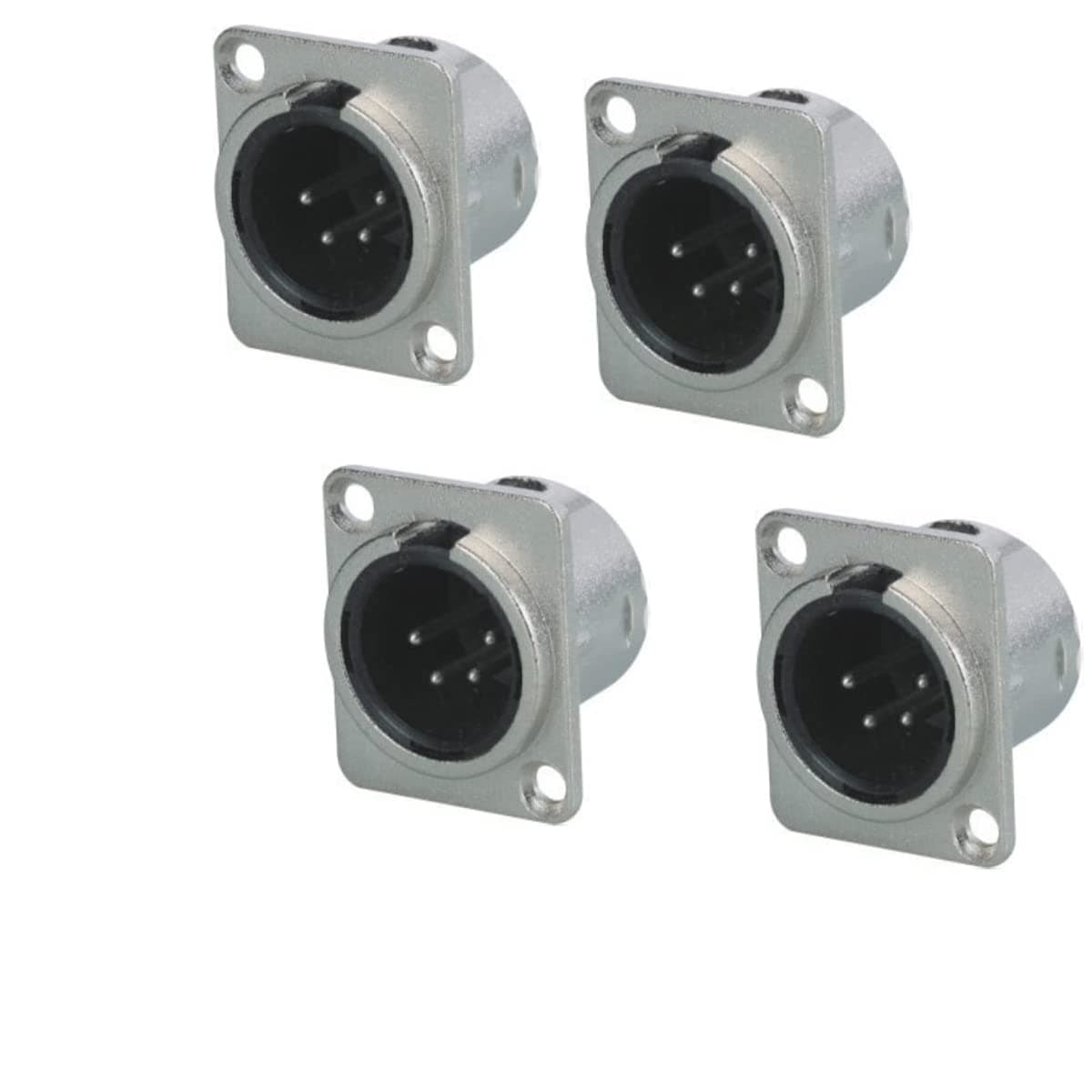 4 Pin XLR Male Socket Metal Panel Mount Chassis Microphone Audio Jack D-Type Connector Adapter, Pack of 4