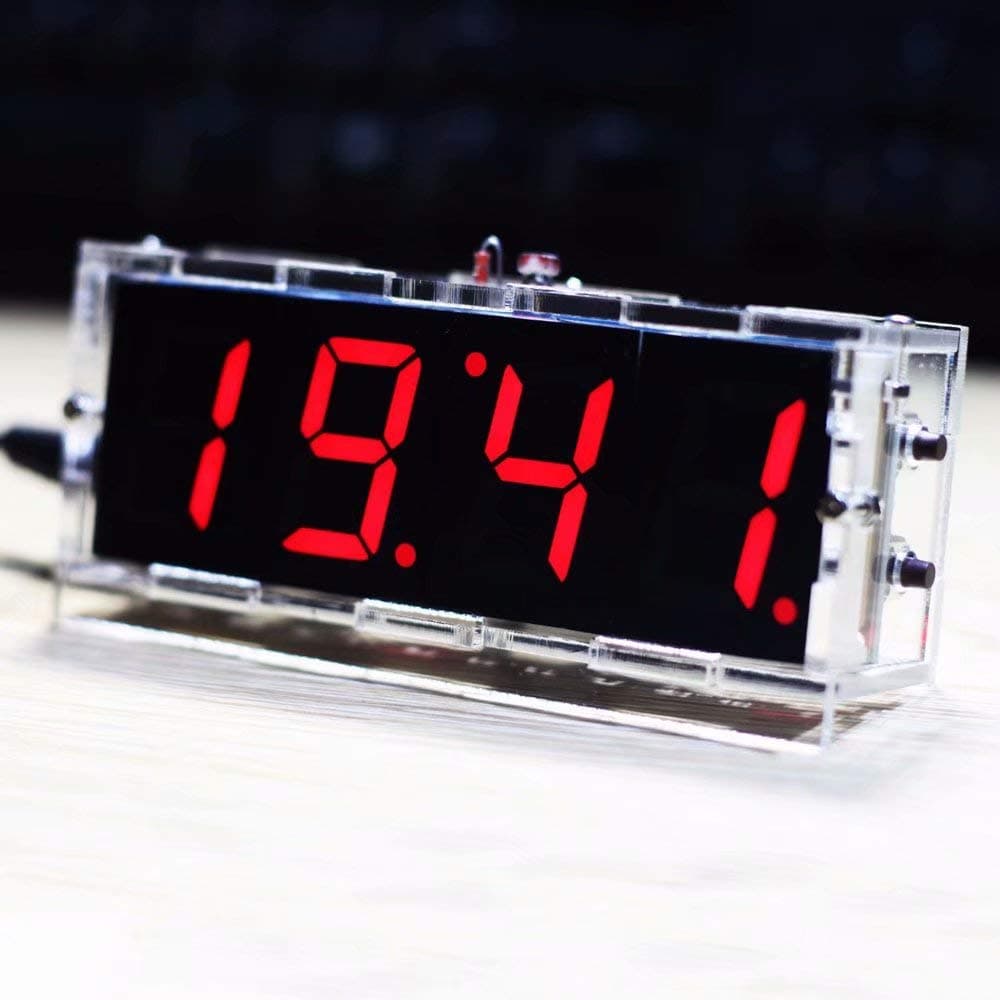 KKmoon 4-Digital DIY Clock Kits, PCB for Soldering Practice Learning Electronics with Light Control Temperature Date Time Display and Transparent Case (Red)