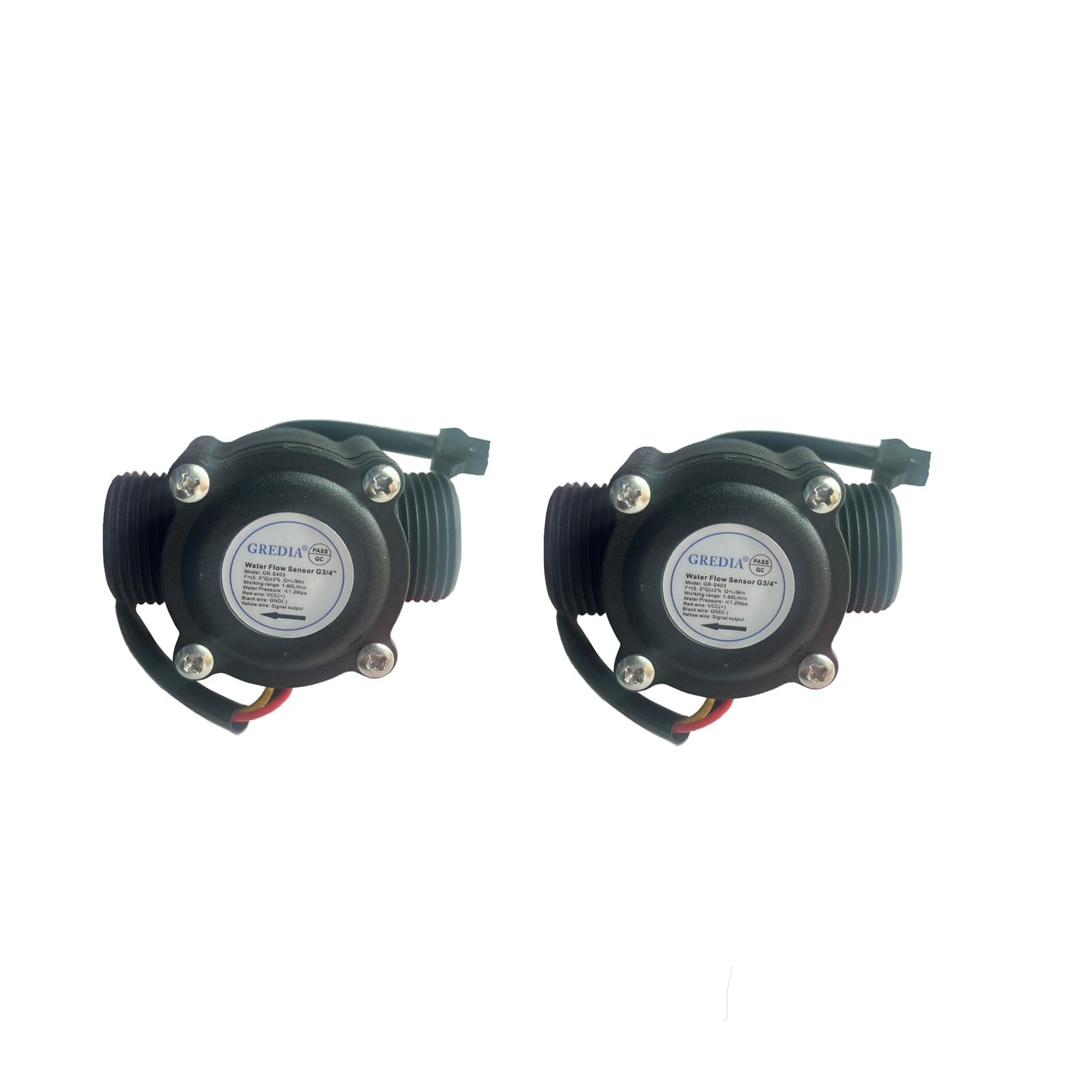 3/4" Water Flow Sensor Food-Grade Switch Hall Effect Flowmeter Fluid Meter Counter 1-60L/min (Pack of 2）