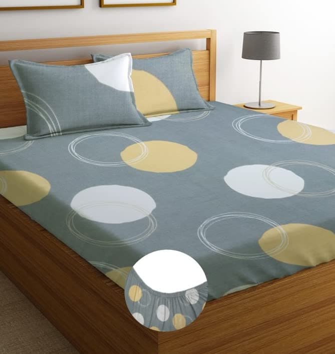 BSB HOME Premium Cotton Elastic Fitted Bedsheets with 2 King Size Pillow Covers | Double Bed with All Around Elastic 180 TC Supersoft | (72x78,Grey & White)