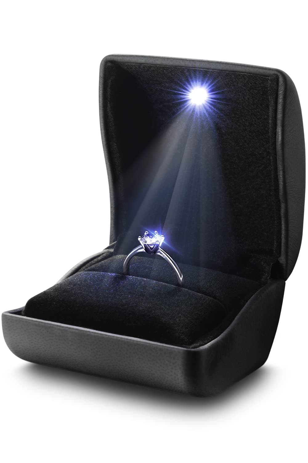 ETLIFE Engagement Ring Box with Light, Luxury PU Leather Ring Box, LED Ring Box for Proposal, Light Up Ring Box Lighted Ring Box (Small Black)