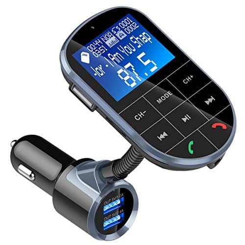 FM Transmitter, BENEO Bluetooth FM Transmitter Wireless Radio Audio Adapter Receiver Car Kit MP3 Player with On Off Button/Hands Free Calling/Dual USB Charger/U-disk/TF Card/A2DP Aux Input/Display