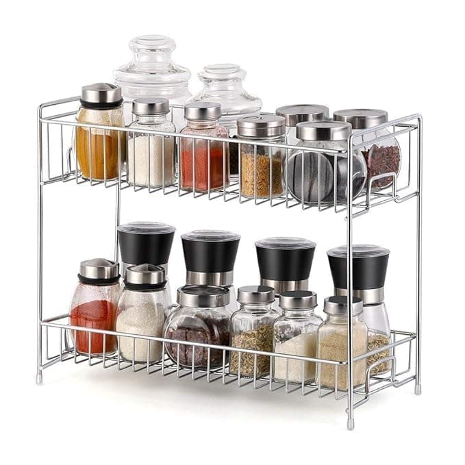 Heavy Stainless-Steel 2 Tier Kitchen Rack-Spice Boxes Rack -Kitchen Organizer –Kitchen Stand-Cosmetic Organizer – Counter Top Basket-Floor Mounted Shelf For Home And Bathroom,Tiered Shelf
