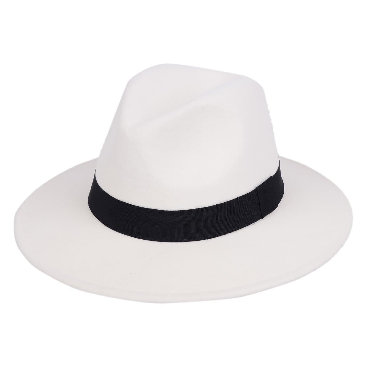 Fedora Hat 100% Wool Felt Panama Crushable Vintage With Front Center Dent Crown Wide Brim Water Resistant For Men and Lady's Trilby White