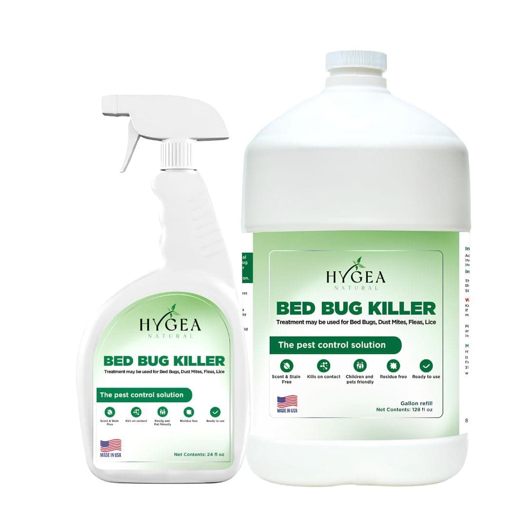 Hygea Natural Bed Bug & Lice Elimination Duo - Includes 24 Ounce Lice, Bed Bug & Mite Spray & 128 Ounce Refill - Child & Pet Friendly - Stain & Odor Free Spray