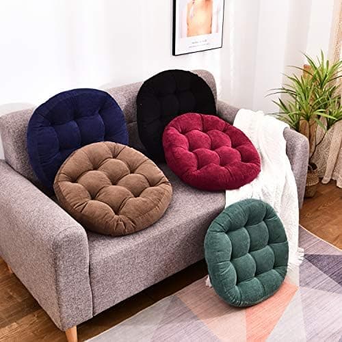 HIGOGOGO Round Solid Floor Pillow, Tufted Meditation Pillow for Seating on Floor Thick Seat Cushion Meditation Cushion for Yoga Living Room Sofa Balcony Outdoor, Wine, 22x22 Inch