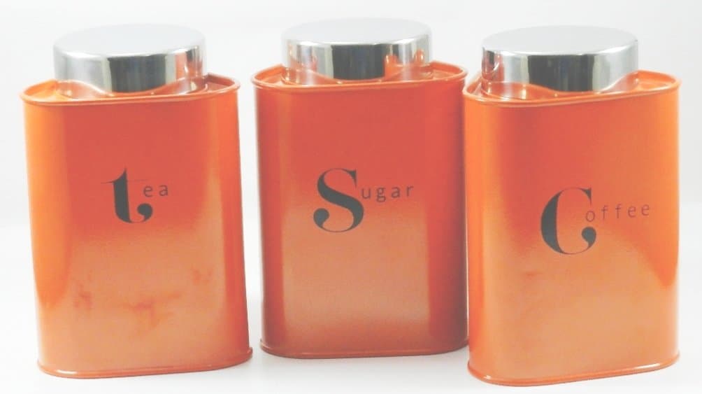 Tea Coffee and Sugar Triangular Canisters, Set of 3 (Orange)