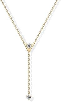 PAVOI 14K Gold Plated Drop Lariat Chain for Women - Gold Cubic Zirconia Long Necklace - Station Star Layered Beaded Y Necklace