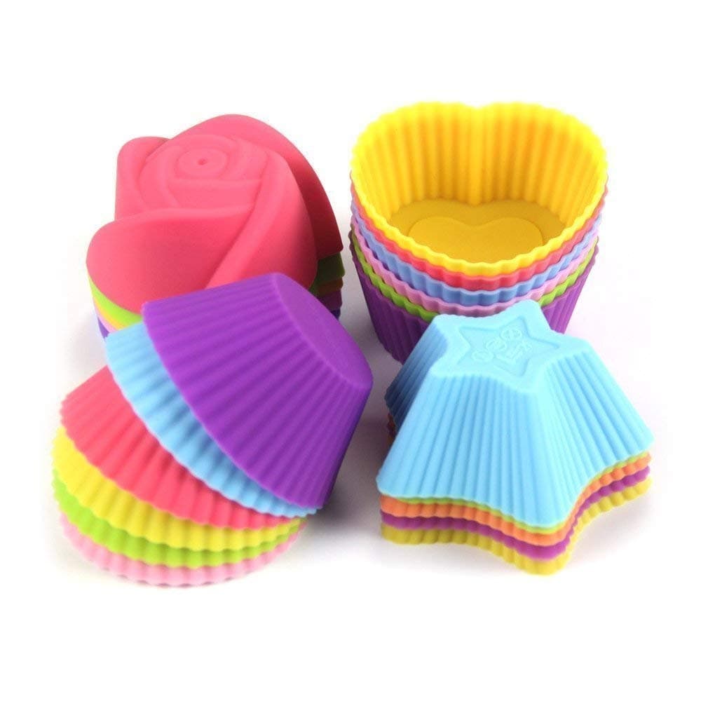 Silicone Cupcake Moulds Reusable Baking Cups Nonstick Bakeware Muffin Bread Cake Molds Cupcake Baking Liners, 24-Pcs Colorful