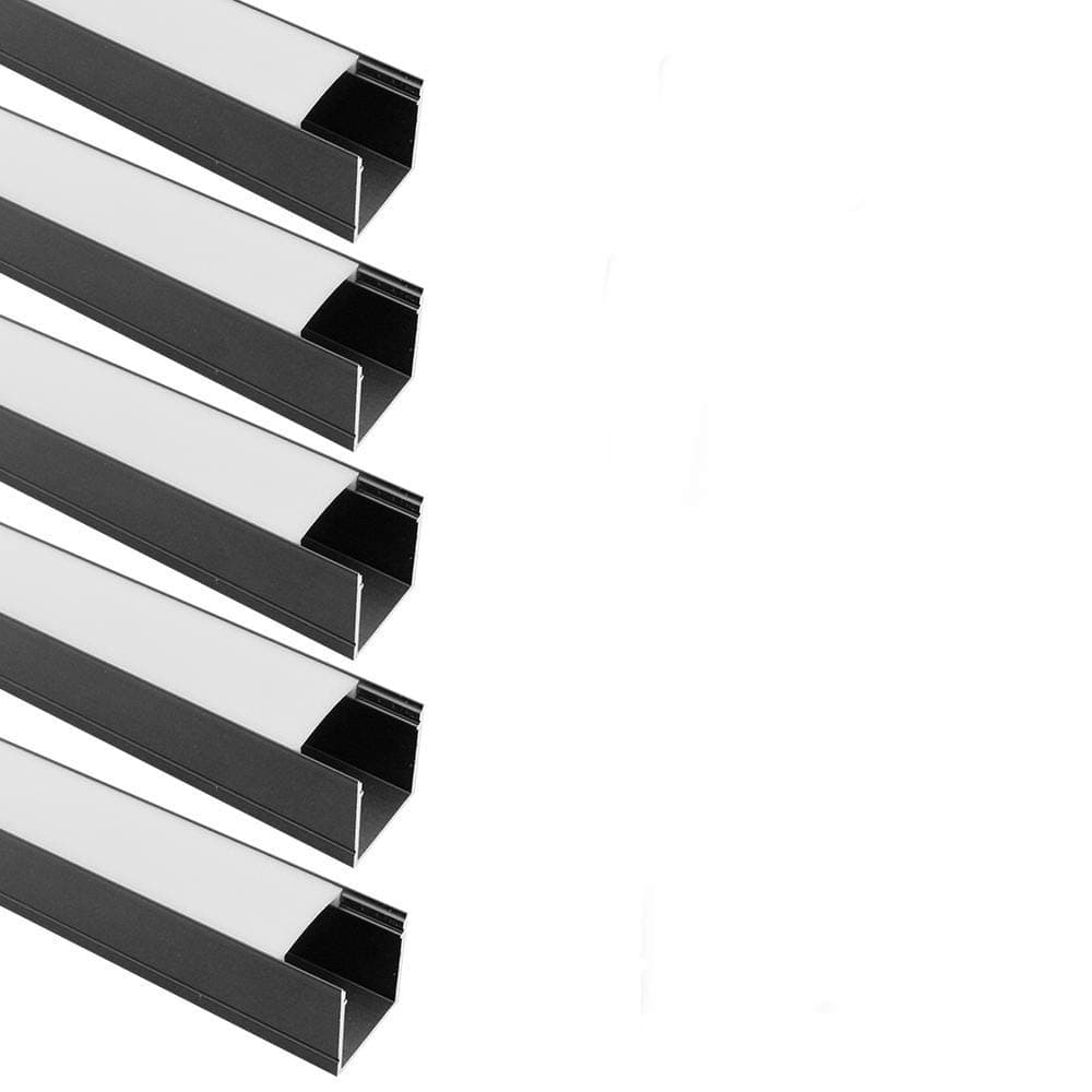 LightingWill Spot Free U Shape LED Aluminum Profile 5-Pack 3.3ft/1M 24x24mm Anodized Black Track Internal Width 20mm with Cover End Caps Mounting Clips for Cabinet Kitchen LED Strip Lighting-U06B5