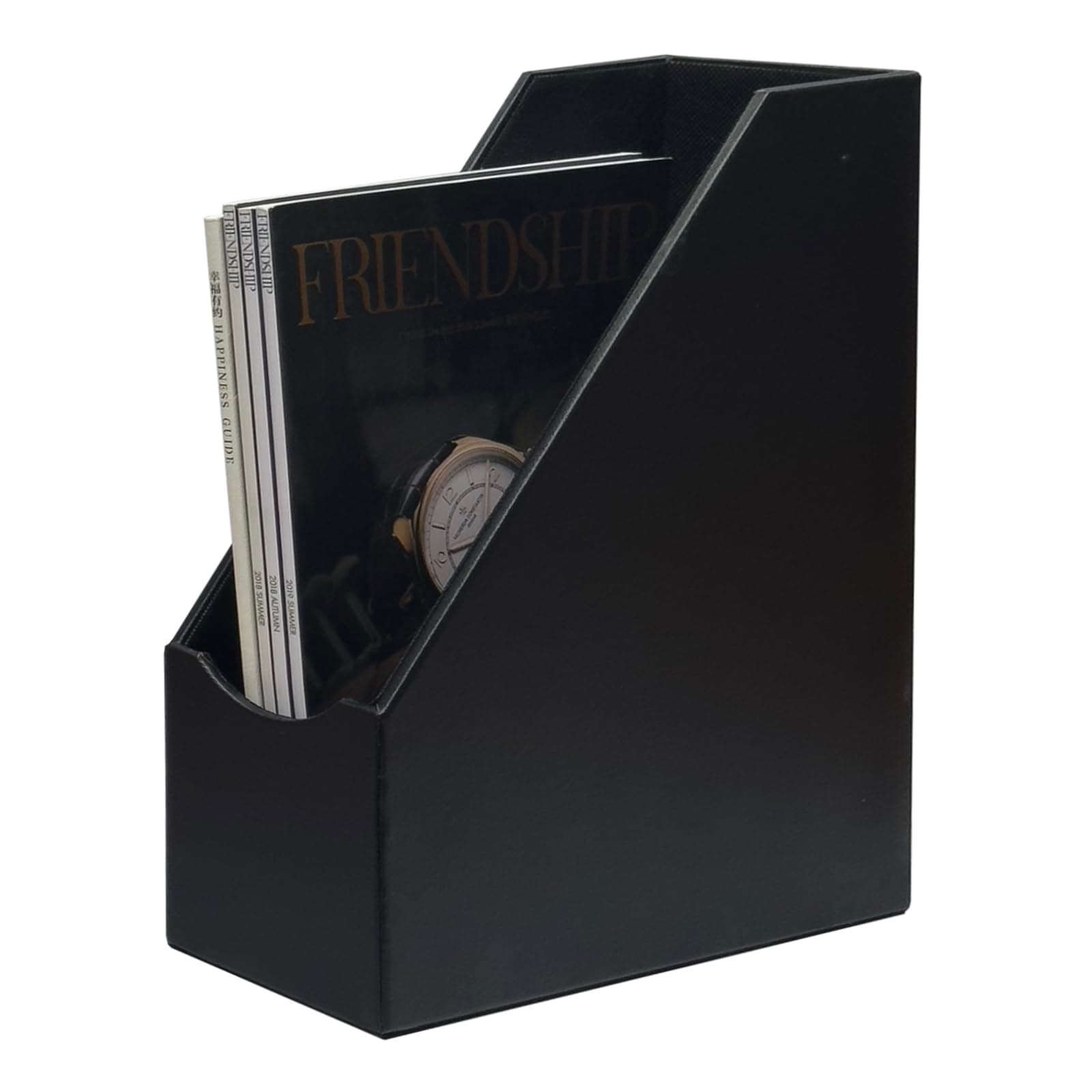 UnionBasic Magazine File Holder - Office Leatherette Desktop Document File Folder Journals Organizer Racks, Black