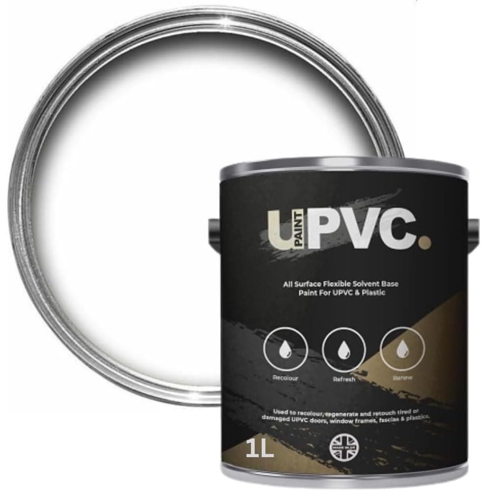 All-In-Once UPVC Plastic Paint - Windows - Doors - Frames - Conservatories - Fascia - Downpipes - Guttering | Semi Matt Finish - 1 Litre (Brilliant White)