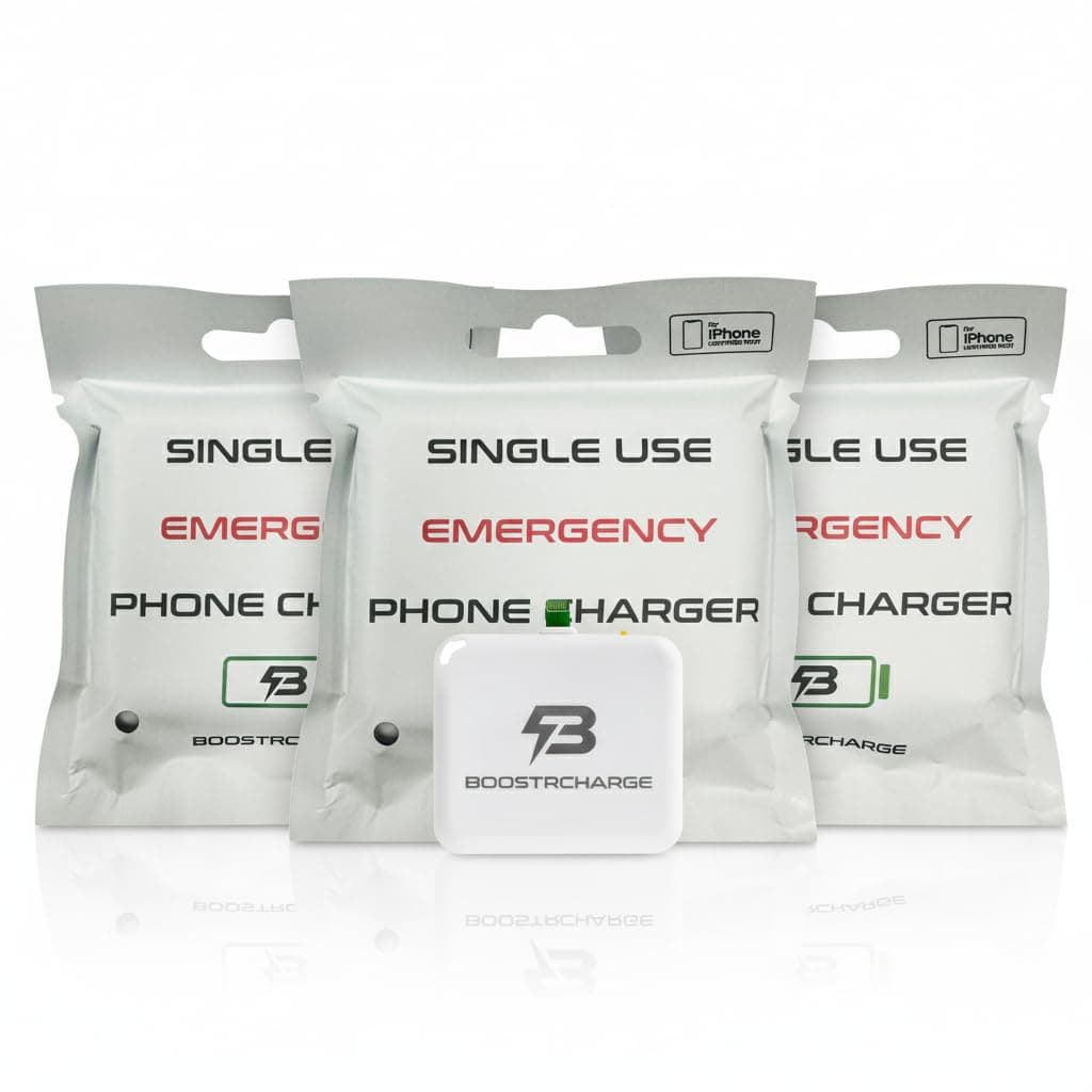 Boostrcharge 3-Pack Single-Use Emergency Phone Charger | Dead Phone? Just Plug in — No Cables Needed | Lightning | Pre-Charged | TSA-Approved