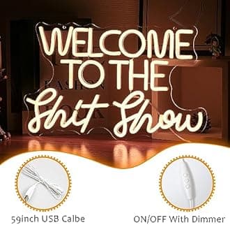 Welcome To The Show Neon Sign Letter LED Funny Neon Lights Dimmable USB Powered 16.5’’X11’’Cool Wall Light Sign for Bedroom Club Birthday Party Bar Decoration Gifts for Friend（Warm White）