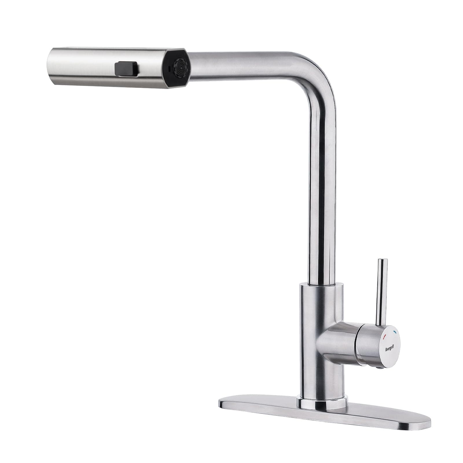 IbergrifWaterfall Kitchen Faucet with Pull Down Sprayer, Kitchen Sink Faucet 3 Water Outlet Modes, Single Handle, Brushed Nickel, 360° Swivel, Stainless Steel Kitchen Faucets for RV, Bar, Farmhouse