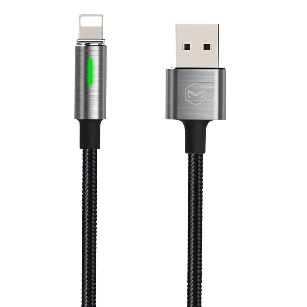Mcdodo Led Smart Automatic Disconnect and Auto Recharge,Cable to Stop Charging When is full of,USB Data Sync Intelligent Charger cable compatible with Phone 11 Pro Max X XR Max 8 7 Plus(1.8m, Silver)