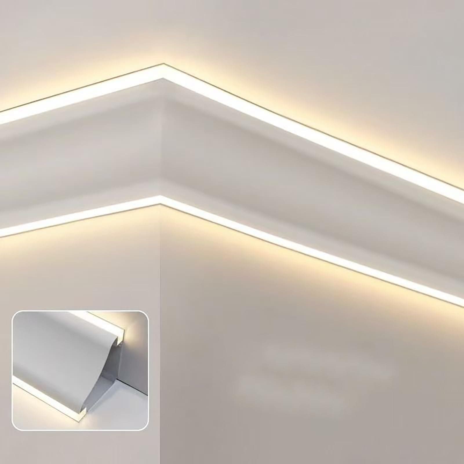 Crown Molding Led Indirect Lighting, Baseboard Led Strip Diffuser for Wall Corner or Ceiling, Surface Mounted Crown Moulding Without Led Strip(1.5m/4.9ft)