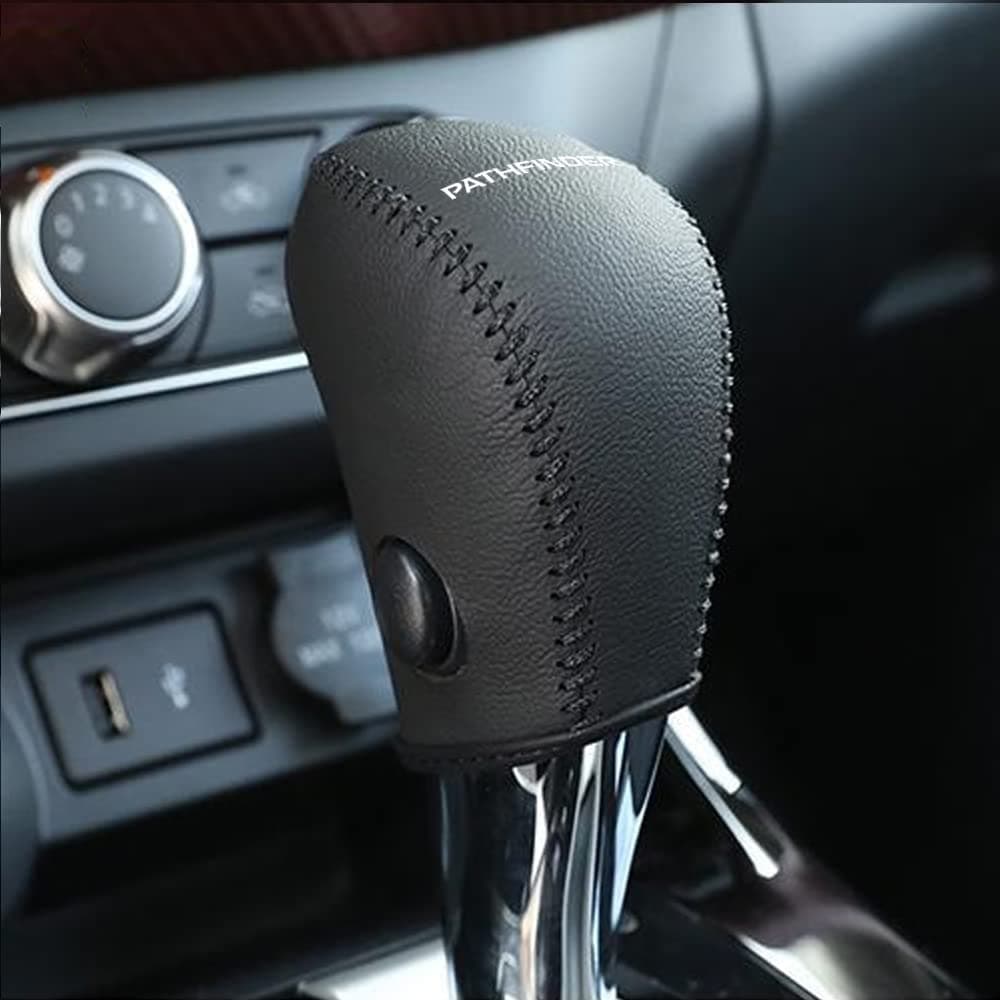 Gear Shift Knob Cover Automatic Transmission Boots Shift Lever Leather Sheath for Nissan Pathfinder 2013-2020（Black Stitches）