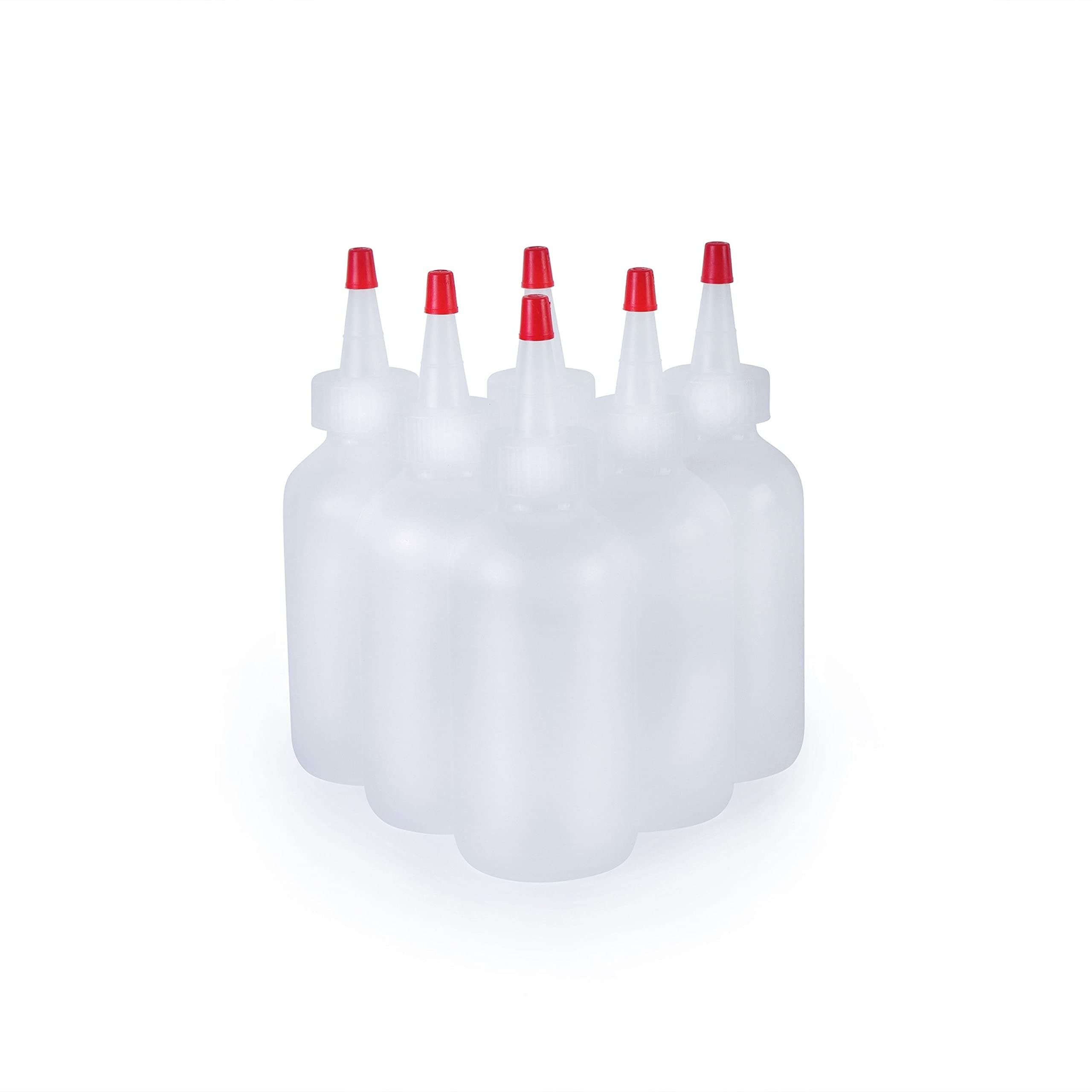 MHO Containers | 4oz LDPE Plastic Boston Round Applicator Bottles with 24m Yorker Red-Tip Caps, Made in the USA - Pack of 6