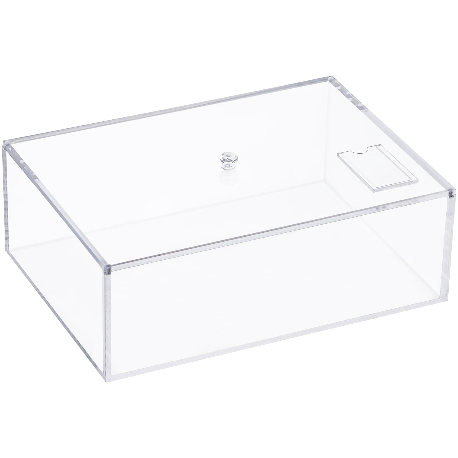 Worasign Clear Acrylic Box with Lid Large Plastic Square Cube Rectangle Cube Containers Box Storage Boxes 13.7x9.8x4.7 Inches for Tiny Jewelry Beads, Coins, Craft Supplies, Sewing Home Organizers
