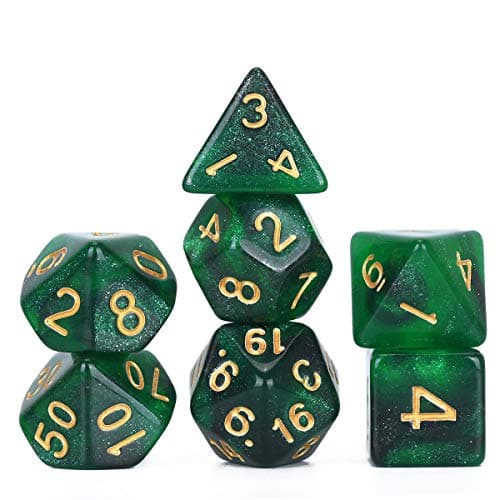 FLASHOWL Polyhedral Dice DND Dice Starry Sky Dices Milky Way Dice Games Table Games Dice Set D20, D12, D10, D8, D6, D4 and DND RPG MTG Dice Gaming Dice(7 Pieces Green Black)