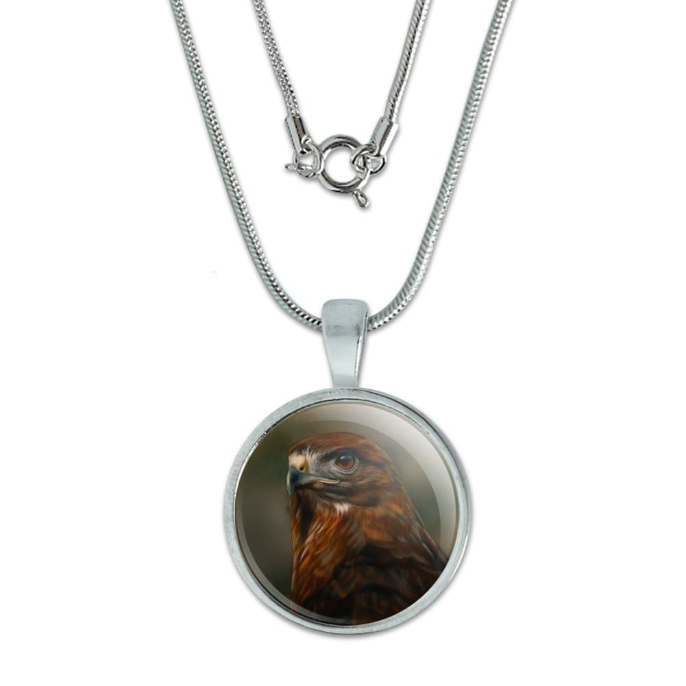 GRAPHICS & MORE Red-Tailed Hawk Raptor Portrait 0.75" Pendant with Sterling Silver Plated Chain