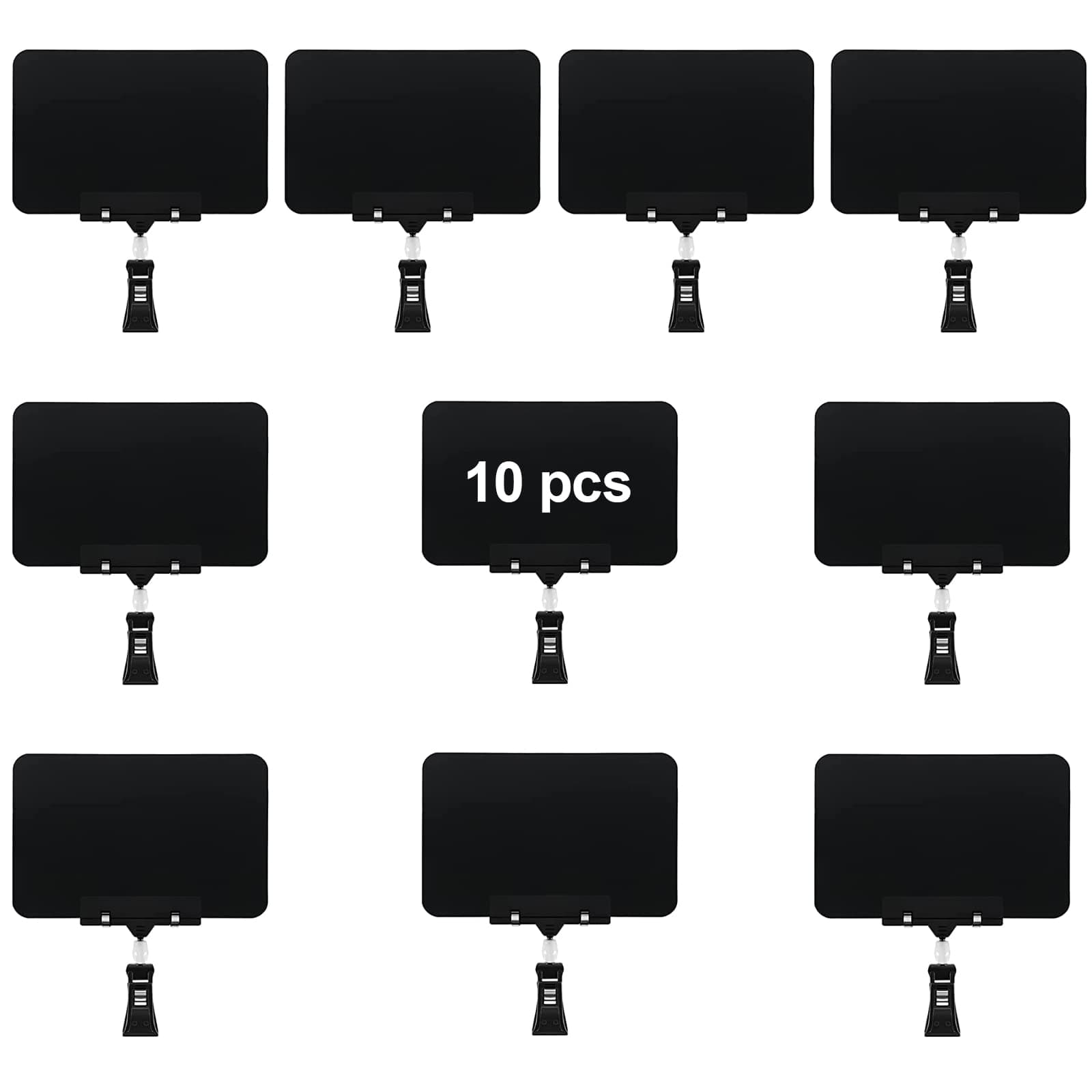 10 Pack Double Head Display Clips Rotating Reuse Sign Price Tag Merchandise Sign Display Clip Holder, Mini Plastic Chalkboard Sign with Clip for Business, Party, Office, Exhibition (Black)