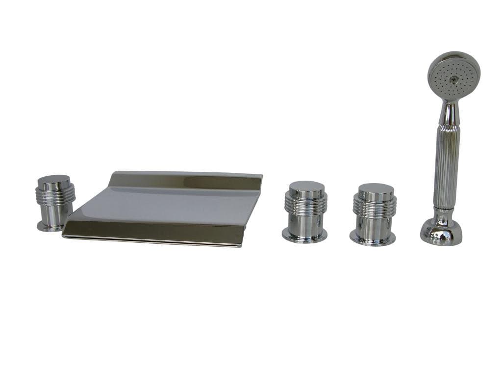 Polished Chrome Tub Waterfall with Ring Handles - Five Piece Set Includes Wand and Diverter