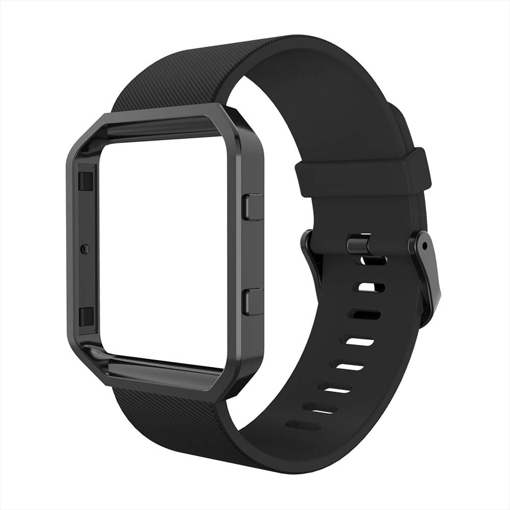 Simpeak for Fitbit Blaze Bands with Frame, Silicone Replacement Band Strap with Black Frame Case for Fit bit Blaze Smart Fitness Watch, Large, Black