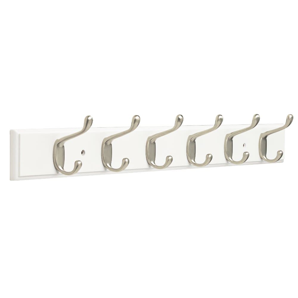 Heavy Duty (1-Pack) 27' Coat/Hat Rack Wall Mount Pure White 6 Hooks Mounted Hanging Rail for Clothes, Towels, Purses, Bags, Kitchen, Entry, Closet Organizer FBHDCH6-WSE-R
